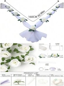 9 pièces DIY Décoration de la Saint-Valentin Décoration de mariage en tissu Décoration de voiture de mariage Fleurs roses simulées, Décoration de maison Fleurs artificielles en soie rose, Convient pour diverses décorations de voiture, Diverses décorations de voiture de mariage