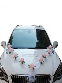 9 pièces DIY Décoration de la Saint-Valentin Décoration de mariage en tissu Décoration de voiture de mariage Fleurs roses simulées, Décoration de maison Fleurs artificielles en soie rose, Convient pour diverses décorations de voiture, Diverses décorations de voiture de mariage