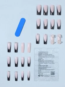 24入組額外長的棺材形狀蝴蝶和鑽石鏈3D美甲裝飾，附1入組指甲文件和1入組果凍膠壓指甲，美甲用品 - 查看 2