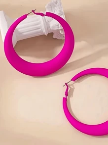 女士誇張噴漆大圈耳環,時尚修飾耳廓飾品 - 玫紅色 - 查看 2