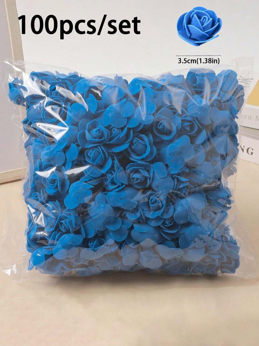 50/100/200/300/400/500个迷你泡沫玫瑰花头，人造泡沫假花散装，适用于DIY工艺品、婚礼花束、浴室中心装饰品、派对餐桌家居装饰、花园装饰 - 寶藍色 - 查看 1