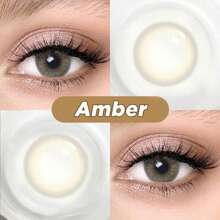 2入組年度琥珀色隱形眼鏡，直徑14.2mm，化妝美瞳 - 黃色 - 查看 1