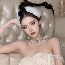 1 kẹp tóc lông vũ tiên trắng cho nữ, phụ kiện tóc biểu diễn múa ba lê kiểu Pháp, kẹp tóc hình thiên nga, mũ đội đầu (giá cho 1 chiếc) cho lễ Halloween - trắng - Xem 2