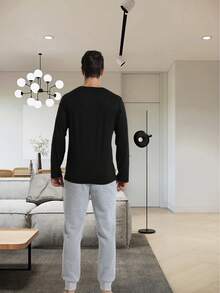 Nam Dày Flannel Eo đàn hồi Dệt kim Màu thuần Dài Quần Với túi , Ấm áp Nhà  & Đồ ngủ - Xám - Xem 6