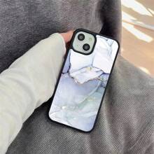 Marble Patterned Pc+Tpu Dual-Layered Phone Case With Black Border, Compatible With Apple Iphone 15 Pro Max/11/12/13, Samsung S23/22 - Multicolor - View 5