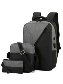 3 Pcs Casual School Backpack Business Bag Formal Backpack - Black - View 1
