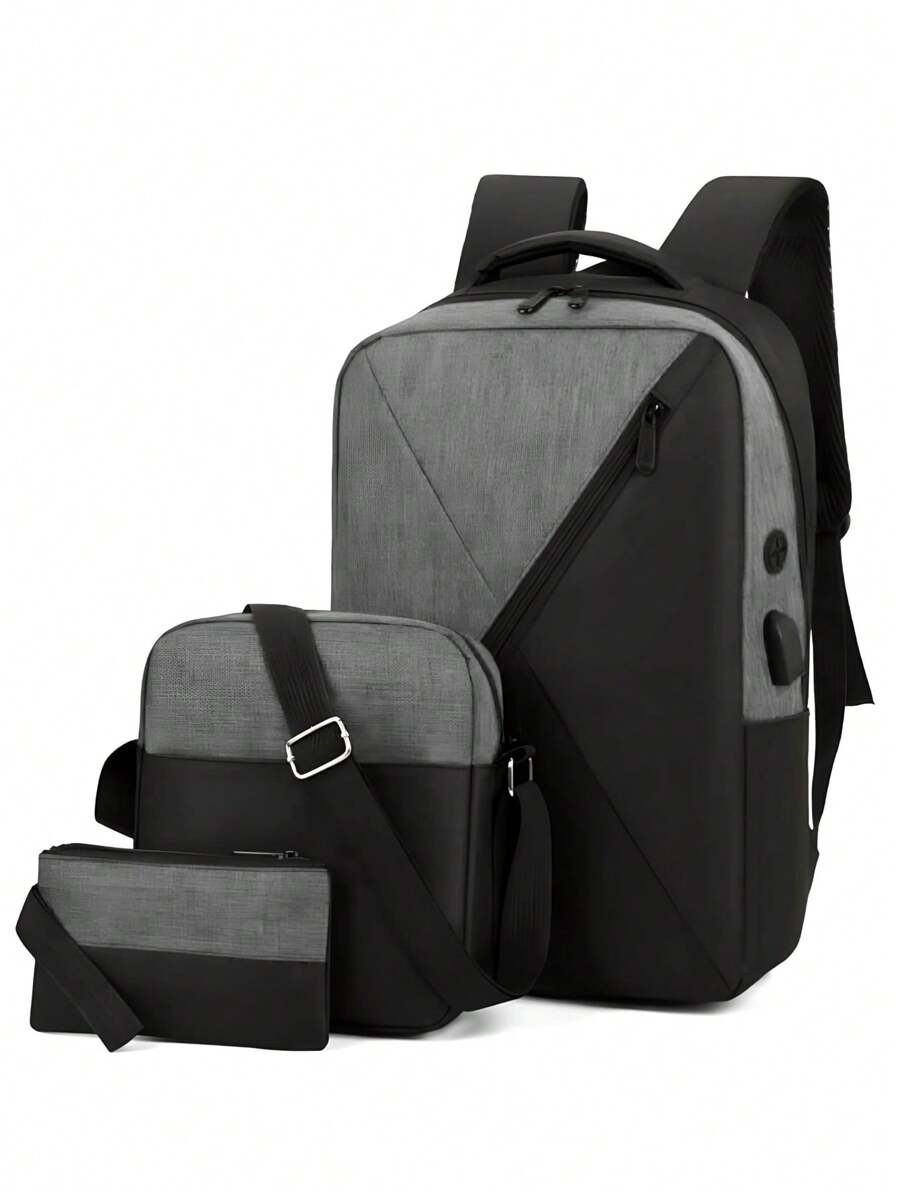 3 Pcs Casual School Backpack Business Bag Formal Backpack - Black - View 1