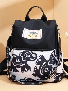 1 件旅行背包书包运动背包学校大容量便携式拉链适合返校通勤秋冬户外旅行时尚大象爱心图案尼龙材料适合大学生上班族女孩情人节礼物送给情侣日常使用 - 黑與白 - 查看 2