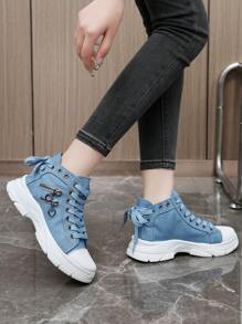 35-45 Large Size Women's All-Season Thick-Soled Height-Enhancing Casual Shoes, Breathable And Comfortable Design, Lace-Up Closure, Fashionable Style, Versatile And Lightweight, Suitable For Sports And Daily Wear - Blue - View 8