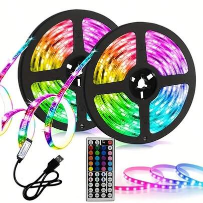 131.2英尺/100英尺5v Rgb5050帶usb和44鍵遙控器,多彩電視背景裝飾燈,適用於客廳,臥室氛圍照明