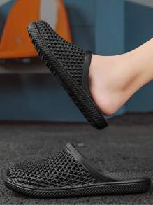 女款防滑防水透氣平跟露趾擦鞋(適合老年人) - 黑色 - 查看 4