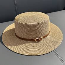 Unisex Flat Top Straw Hat For Sun Protection, Beach Vacation And Outdoor Activities Elegant