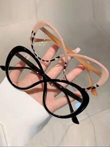 1pc Glasses Tortoiseshell Color Block Cat Eye Glasses For Women Men - Multicolor - View 7