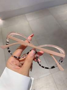 1pc Glasses Tortoiseshell Color Block Cat Eye Glasses For Women Men - Multicolor - View 2