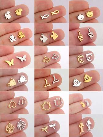 5pcs/Set Stainless Steel Cute Animal Shaped Squirrel Elephant Bear Pendant, Diy Jewelry Making Supplies