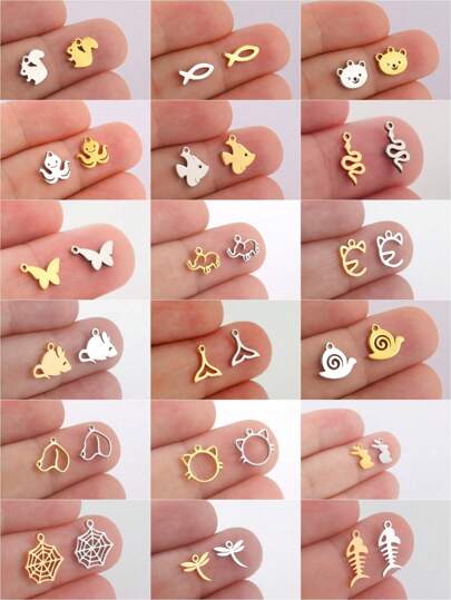 5pcs/Set Stainless Steel Cute Animal Shaped Squirrel Elephant Bear Pendant, Diy Jewelry Making Supplies