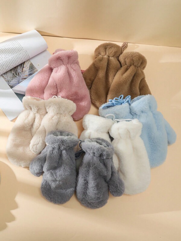 1 Paar flauschige Fausthandschuhe für Damen, warme verdickte Fleece Handschuhe für Winteraktivitäten und Radfahren