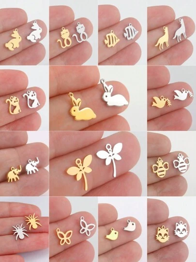 5入組不鏽鋼可愛動物吊墜,包括兔子、貓、魚、狼、蝴蝶、蜻蜓,適用於製作項鍊、手鍊、耳環等,非常適合情侶或節日diy禮物