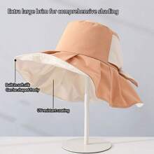 超大邊沿遮陽帽，新款蝴蝶結海灘帽，韓式時尚草帽，女士春夏秋寬邊帽，臉部護罩休閒帽，防紫外線保護帽 - 黑色 - 查看 3