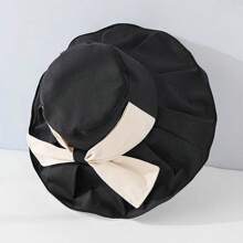 超大邊沿遮陽帽，新款蝴蝶結海灘帽，韓式時尚草帽，女士春夏秋寬邊帽，臉部護罩休閒帽，防紫外線保護帽 - 黑色 - 查看 4