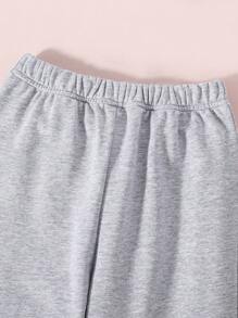 少女漫畫圖案和字母印花圓領運動上衣和鈴蕾褲 - 灰色 - 查看 5