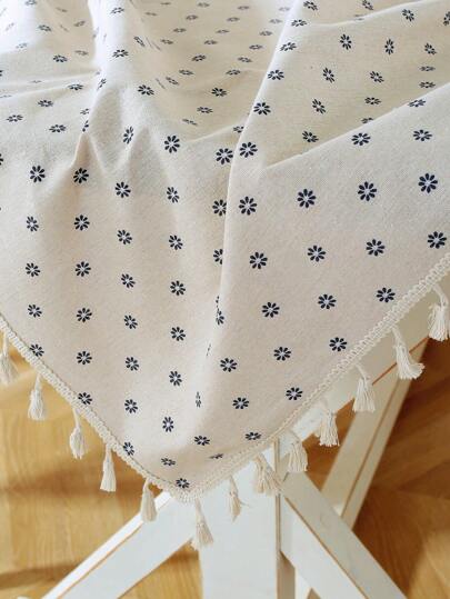 1pc Blue Daisy Rectangular Tablecloth, Suitable For Farmhouse Home Decor, Dining Table, Bedside Cabinet, Coffee Table, Family Dining Room, Kitchen, Dinner, Party, Birthday, Holiday, All Seasons, Autumn Decor