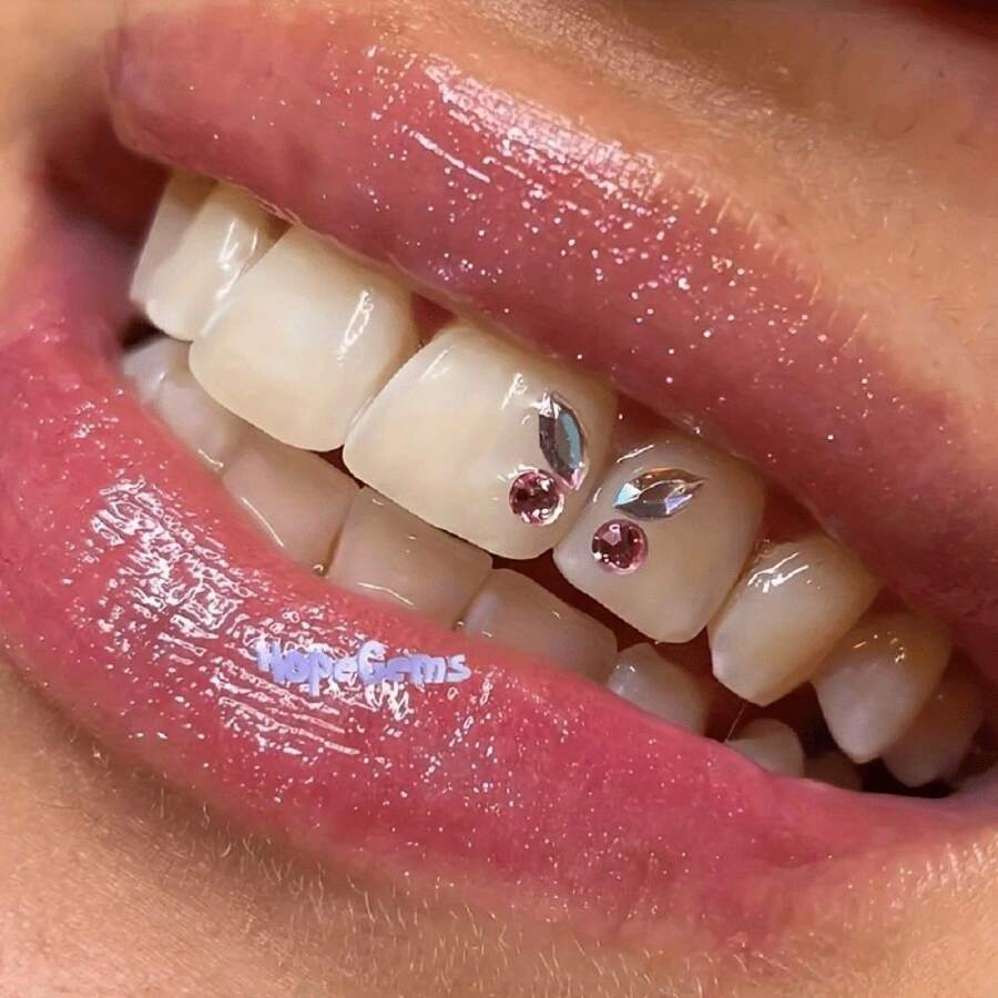 1pc Rhinestone Tooth Gem Kit With Flat Base, Diamond Shaped Tooth Stud, Teeth Decor, Dental Jewelry - Red - View 1