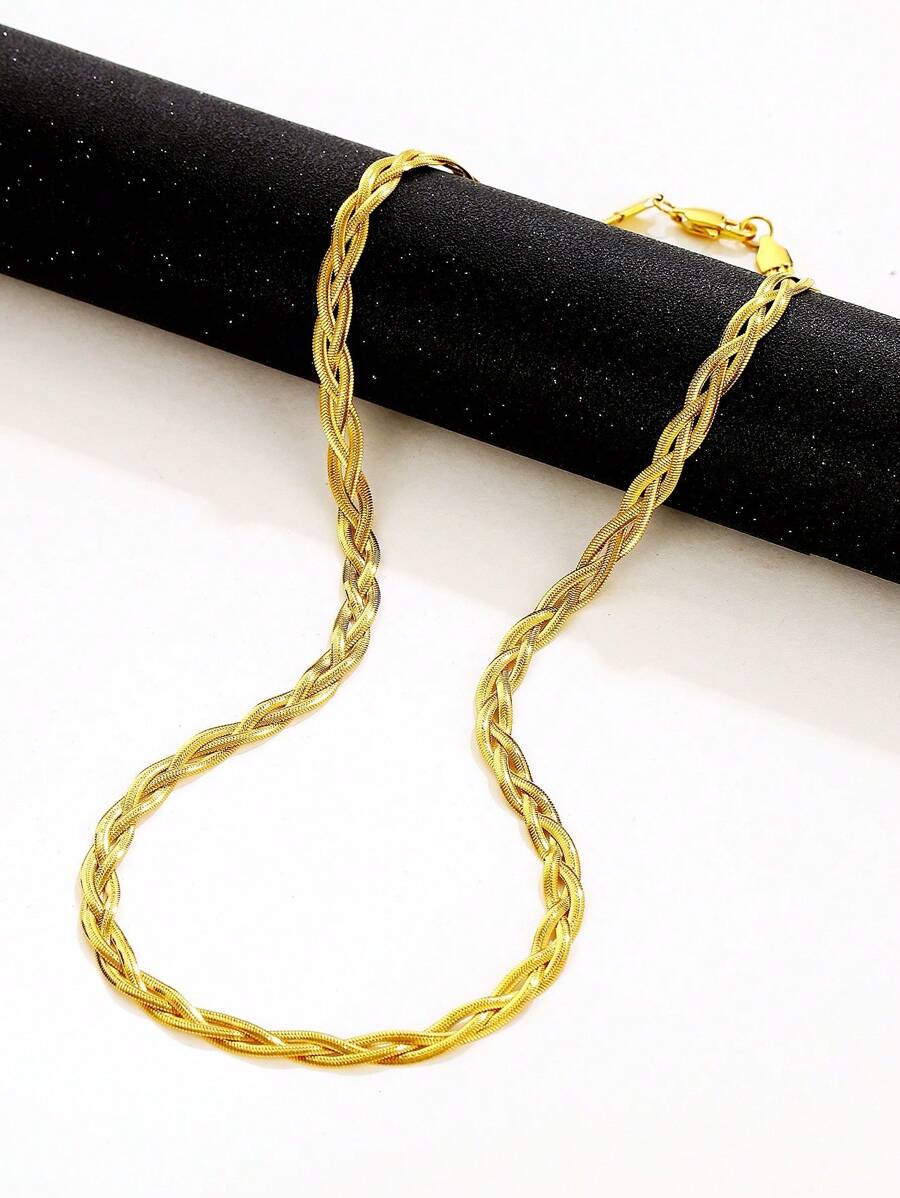 ZG YING ZHOU ZGYZ 1 pieza Collar de cadena de cuchilla de acero inoxidable de múltiples capas con diseño de hueso de serpiente, adecuado para boda, fiesta y uso diario, unisex - Dorado - Ver 1