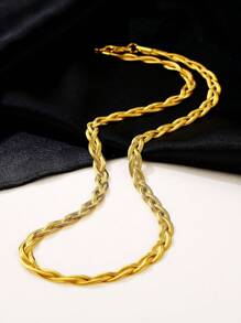 ZG YING ZHOU ZGYZ 1 pieza Collar de cadena de cuchilla de acero inoxidable de múltiples capas con diseño de hueso de serpiente, adecuado para boda, fiesta y uso diario, unisex - Dorado - Ver 3