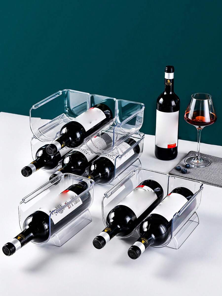 1pc Stackable Wine Rack For Fridge, Countertop Clear Table Desktop