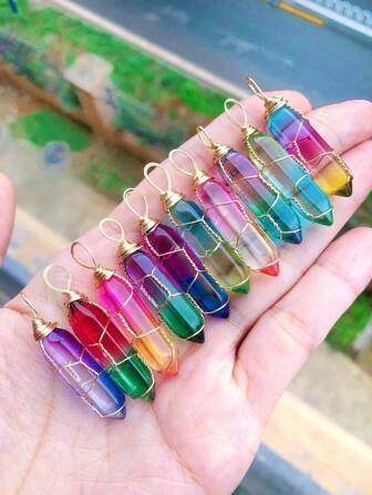 10pcs Mixed Color Wire Wrapped Column Shape Pendant, Suitable For Diy Necklace Pendant Accessories