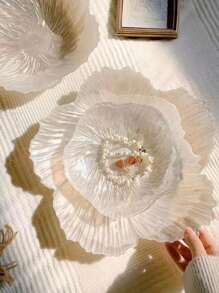 1 pezzo di vassoio di lusso in vetro moderno e semplice con perle finte, altamente decorativo e colorato, adatto per riunioni in famiglia, dessert, frutta o piatto per gioielli, un regalo di Natale - Bianco - Visualizzare 1