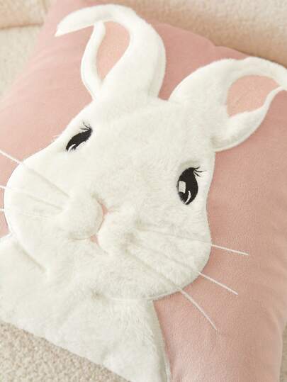 1 funda de almohada de peluche bordada con forma de conejo