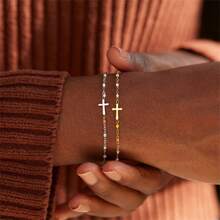 1pc S925 Sterling Silver Bracelet For Women, Youthful Cross Enamel Resin Plated 18K Gold/Platinum, Niche Design, Suitable For Wedding, Party, Daily Wear, Gift For Mom, Best Friend, Girlfriend, Birthday - Enamel Bracelet - View 7
