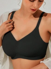1件女士大碼無縫無鋼圈文胸,提升、塑形和支撐,防止下垂和減少側邊的突肉 - 黑色 - 查看 4