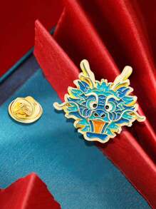 1 件裝好運卡通龍頭翻領別針西裝配件徽章袋裝飾