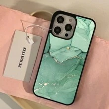 Marble Patterned Pc+Tpu Dual-Layered Phone Case With Black Border, Compatible With Apple Iphone 15 Pro Max/11/12/13, Samsung S23/22 - Multicolor - View 3