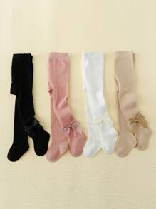 4 Piezas Pantalones De Fondo Versátiles Para Bebé Con Decoración De Lazo, Adecuados Para La Vida Diaria - Multicolor - Ver 4