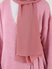 Sakura Pink Chiffon & Jersey Hijab Shawl - Redwood - View 3