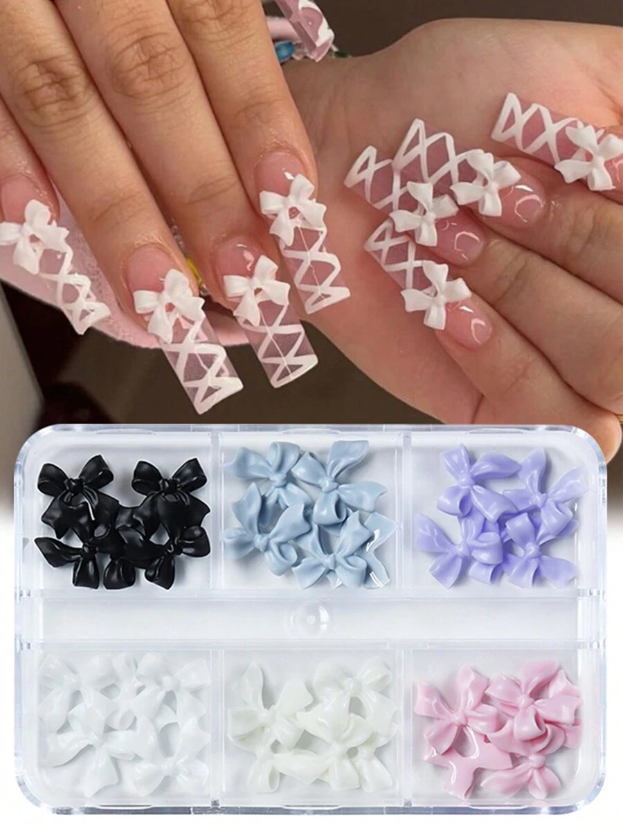 彩色蝴蝶結美甲飾品春季 Y2k 緞帶蝴蝶結美甲飾品指甲裝飾卡哇伊配件 Diy 用品 - 彩色 - 查看 1