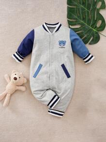 Yierying 男婴可爱熊头图案学院风长袖连体衣，春秋季