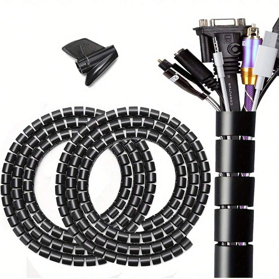 2入組網路電纜收納套筒,7/8英寸-20英尺套裝包裝,易於安裝,用於電視、辦公室、電腦等線纜解決方案,防寵物咬住咬斷的電纜保護套 - 黑色 - 查看 1