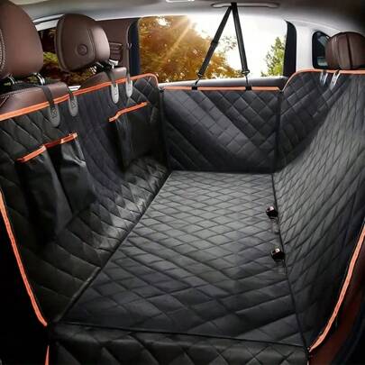 600D Oxford Cloth Waterproof Anti-Slip Durable Pet Car Rear Seat Cover With 4 Storage Pockets, Suitable For Pets And Humans To Sit Together