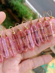 10pcs Mixed Color Wire Wrapped Column Shape Pendant, Suitable For Diy Necklace Pendant Accessories