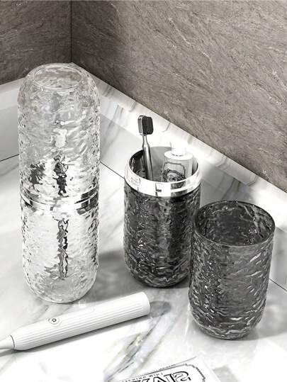 1 pieza Vaso portátil para enjuague bucal y almacenamiento de cepillo de dientes con diseño antigolpes y patrón de glaciar, decoración para el hogar y el baño, decoración de otoño, de vuelta a la escuela
