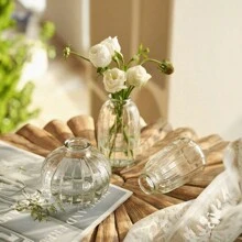 Glass Bud Vase Set, Small Flower Vases, Ribbed Clear Glass Vase, Mini Indoor Plant Pot, Cute Wedding Decor, House Warming Gifts For Her Home Decor Room Decor - Multicolor - View 5