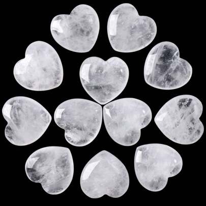 Xiacheng 1/5/10/20 件天然透明石英心形爱心石泡芙心形疗愈棕榈水晶套装带礼品铁盒适用于脉轮灵气家居装饰（0.8 英寸）