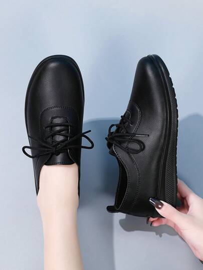 Women'S Black Leather Comfortable Soft Work Shoes For Long-Time Standing, Hotel, Anti-Slip Occupational Shoes