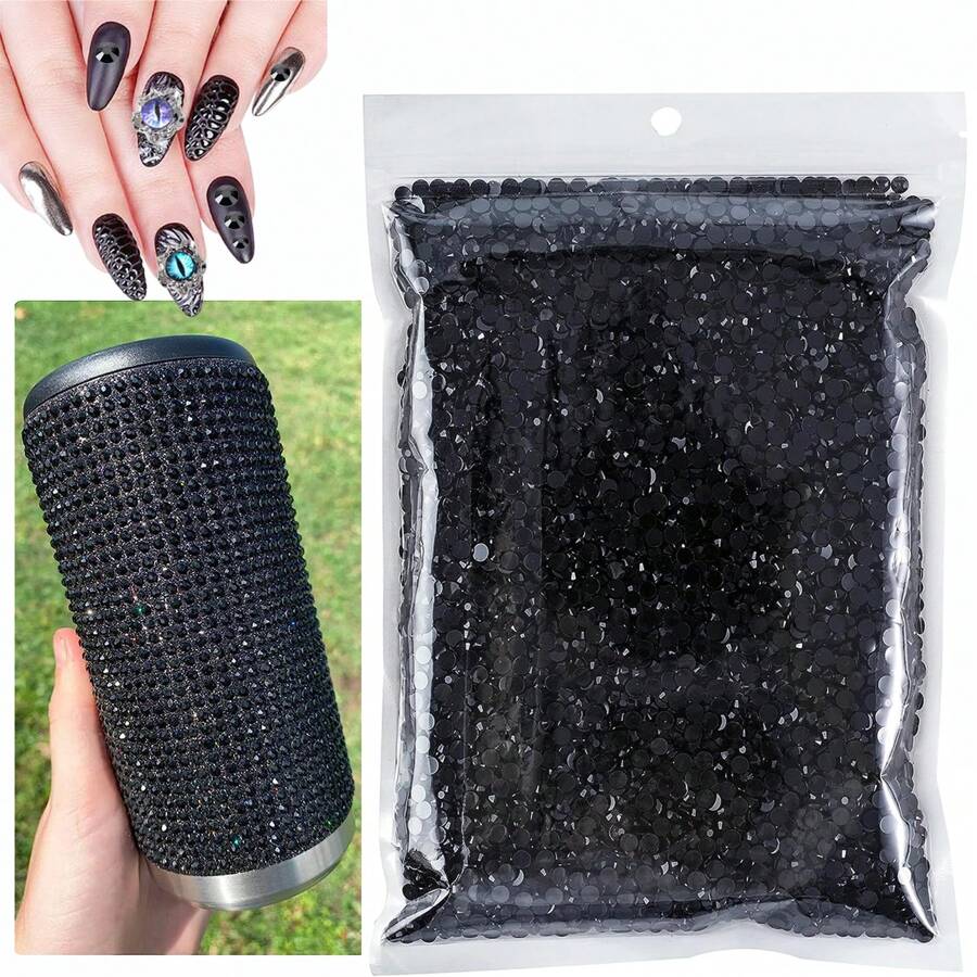 8000pcs 3.0mm Black Resin Rhinestones Flatback Round Jelly-Like Non-Hotfix Rhinestones For Diy Crafts, Woodworking, Clothes, Shoes, Glasses, Bottles, Nails, Make-Up, Phone Cases Decoration Nail Charms Nail Gems Nail Supplies - Black - View 1