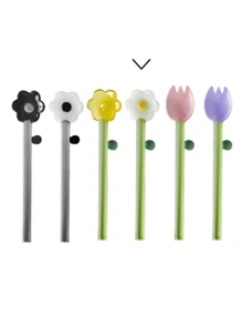 1支長柄彩色向日葵圖案玻璃攪拌勺,可愛的咖啡牛奶果汁甜點沙拉創意玻璃攪拌棒 - 白色 - 查看 3